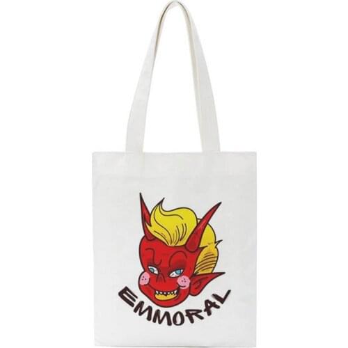 Retro Little Devil Dark Fun Harajuku Cartoon Crossbody Bag Large-Capacity Canvas College Cute Harajuku Tote Student Books Bag