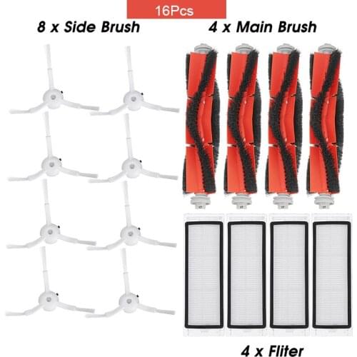 16PCS Mi Robot Vacuum Cleaner Parts Replacement Kit for Xiaomi Robo2 Robot S50 S51 Main Brush Filters Side Brushes Accessories