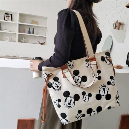 Disney cartoon lady shoulder bag High capacity mickey mouse canves handbag cartoon shopping bag
