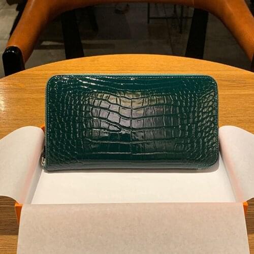 Customized Women Clutch Handbag Luxury Pouch Genuine Leather Crocodile Pattern Zipper Business Men Long Wallet Card Coin Purse