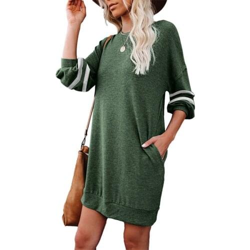 Skyshow--202 Hot Spring And Summer European And American New WomenS Stitching To Contrast Striped Slim Dress T-Shirt Skirt