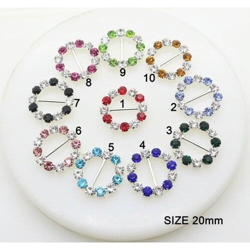 10pcs/lot 20mm Round Rhinestone Buckles Ribbon Slider Women Clothing for Wedding Invitation Card Hair Craft Accessories