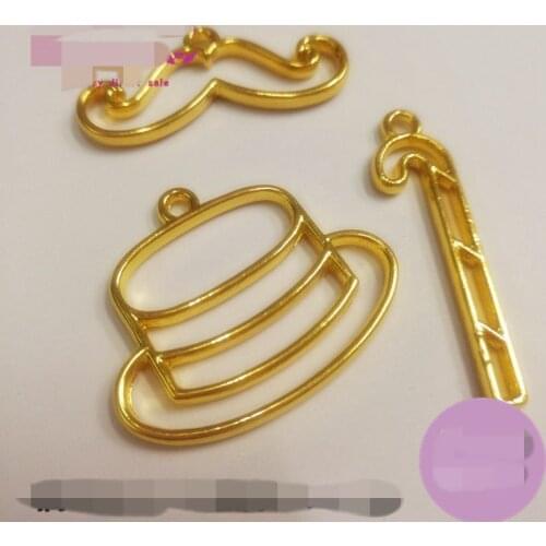 10 pcs/lot crutch hat beard shape Metal Frame Pendant Gold Charm Bezel Setting Cabochon Setting UV Resin Charm