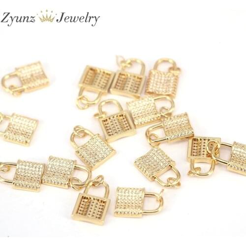 10PCS, Fashion clear cz pendant lock shape cubic zircon charm, jewelry bracelet/necklace accessories