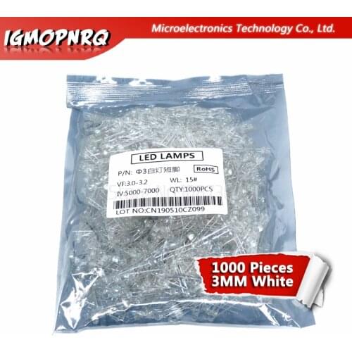 1000pcs White light-emitting diodes White turn White 3mm led