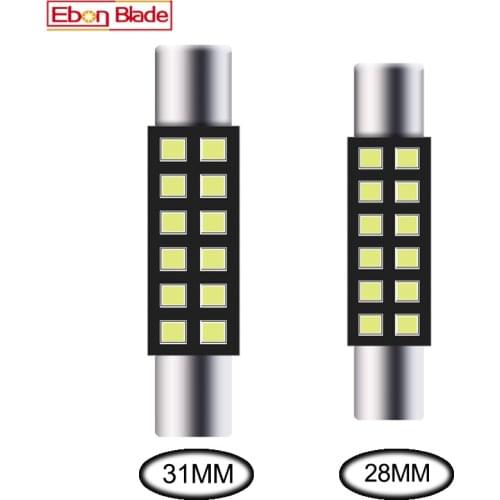 2Pcs Festoon LED 12SMD 2016 Sun Visor Vanity Mirror Fuse 28MM 31MM 6641 6614 Car Interior Dome Map Reading Light Bulb White 12V