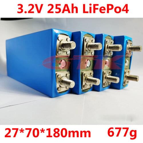 4pcs rechargeable prismatic 3.2V 25Ah LiFepo4 with nuts for 12V Lifepo4 battery pack DIY solar wind storage power us EV