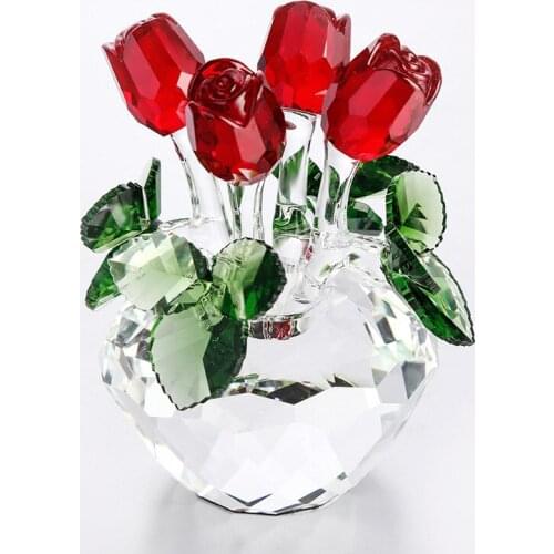 4 COLORS CRYSTAL ROSE FLOWER FIGURINE GLASS PRINCESS STYLE DREAMY ORNAMENT GIFT FOR LADY HOME TABLE DECOR WEDDING DECOR