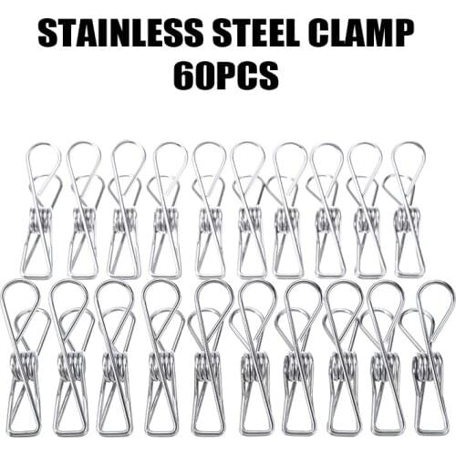 60Pcs Stainless Steel Clothes Pegs Hanging Clip Pins Laundry Windproof Clamp Can Be Used To Hold Paper Files In The Office