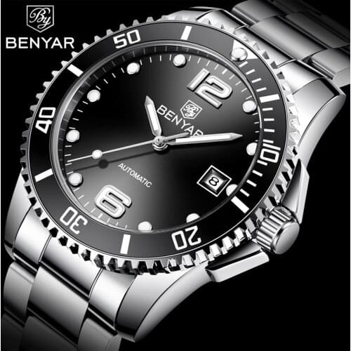 BENYAR mechanical watch men automatic stainless steel waterproof wristwatch top brand luxury simple clock Relogio Masculino+box