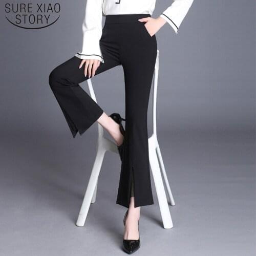 Ninth Pants Casual Suit Pants 2021 Autumn High Waist Slightly Flared Pants Women Solid Black Sexy Plus Size Regular 6681 50