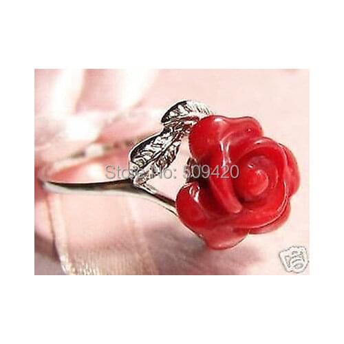 Wonderful red Coral Flower Ring size 6.7.8