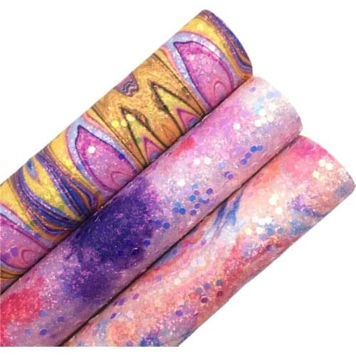 LEOsyntheticoDIY Pink Rainbow Chunky Glitter Vinyl Fabric Sheet Felt Backing Synthetic Leather Faux Vinil DIY A4 SIZE 6S37A