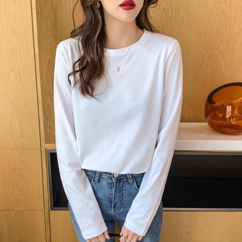 Long Sleeve Women T Shirt Oversized Casual Basic Solid Female Tops O-Neck Loose Tees Womens 2021 Autumn Korean Fashion Tshirts