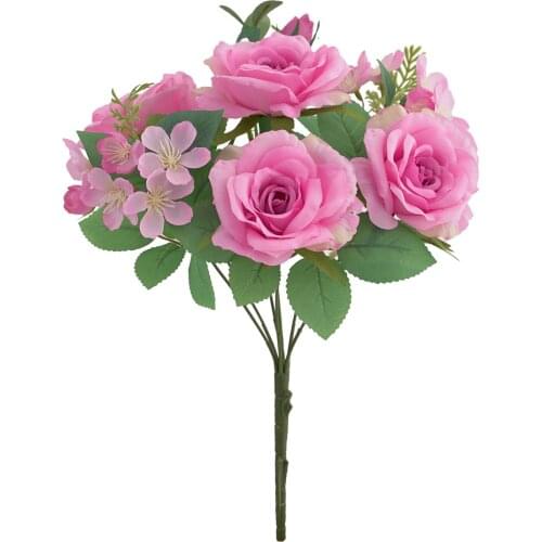 Artificial Silk Rose Flower Bouquet White Home Office For Wedding Party 7 Heads 7 Pieces Restaurant Decoration Fake Flowers