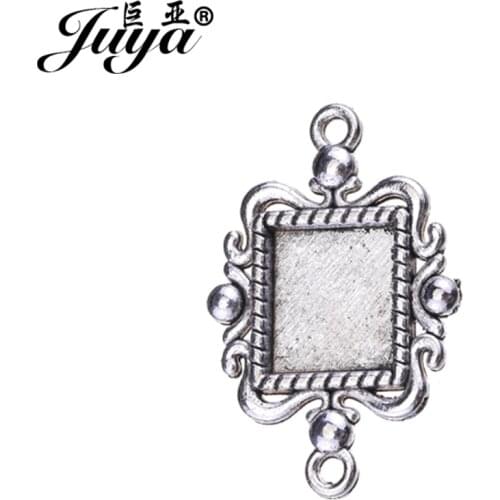 JUYA Vintage Filigree Pendant Charms Jewelry Blanks 11x12mm Metal Alloy Filigree Square Connector Cabochon Setting AD0191