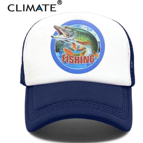 CLIMATE Fishing Fisher Cap Pike Fish Hunt Trucker Cap for Man Fisher Fishing Fish Hat Baseball Cap Cat Summer Cool Mesh Cap Fish