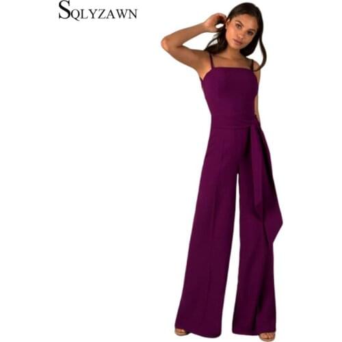 Sleeveless Backless Lace Up Jumpsuits Women 2020 Summer Romper Strap Beach Club Elegant Long Pants Jumpsuit Overalls with Belt