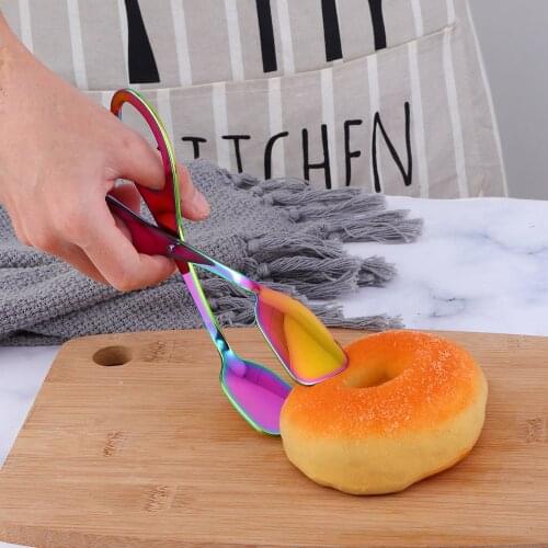 Creative Stainless Steel Rose Gold Food Buffet Clip Bread Barbecue Cake Pastry Clip Tongs Baking Tool Home Kitchen Supplies