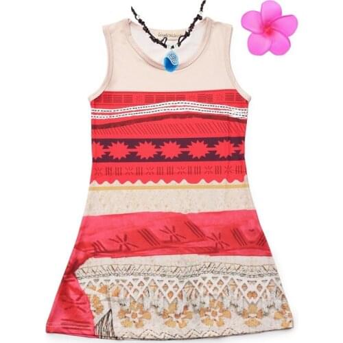 VOGUEON Girls Summer Dress Sleeveless Crew Neck Moana Beach T shirt Dresses Kids Moana Cosplay Costume Girl Party Night Gown