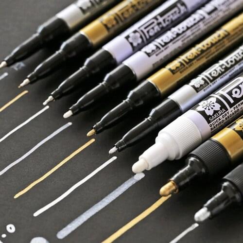 Sakura Art Marker Paint Silver Gold White Color Permanent Ink Drawing Signature for Ceramic Wood Metal School E6863
