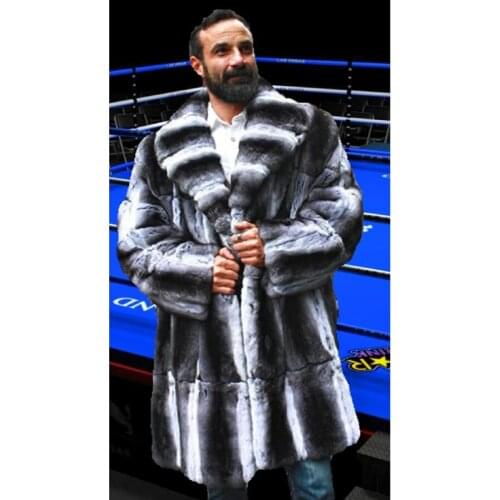 Fur Coat Man Natural Rex Rabbit Fur Jacket Winter Fashion Warm Overcoat Chinchilla Colored Free Shipping