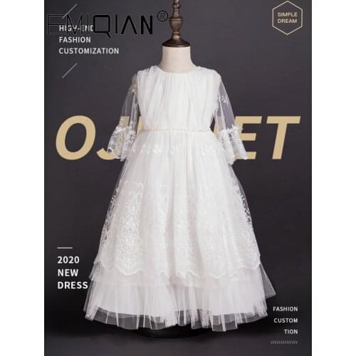 Cute Princess Girls Lace Tulle Flower Dress Girl Pageant Party Wedding Long Sleeve Dresses