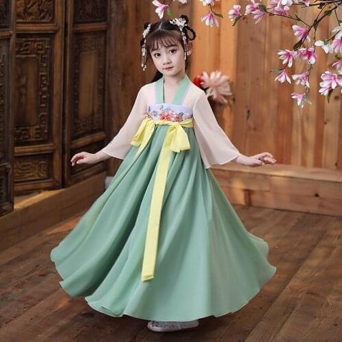 Lovely Girls Hanfu Dress Vintage Flower Girl Dress Kids Chinese Ancient Fairy Princess Photo Shoot Perform Dress Cosplay