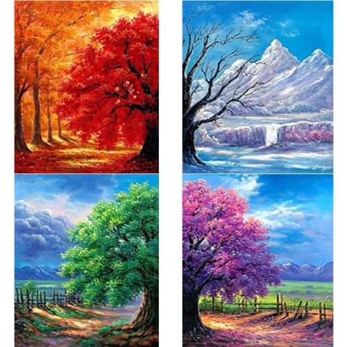 New 5D DIY Diamond Painting Full Square Round Drill Four Seasons Scenery Diamond Embroidery Cross Stitch Home Decor Manual Gift