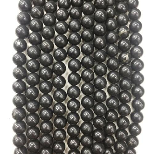 Natural A+ Russian Karelia Shungit Stone Smooth Round Beads Bracelet Necklace Jewelry Making Gemstone Diy Gift Design
