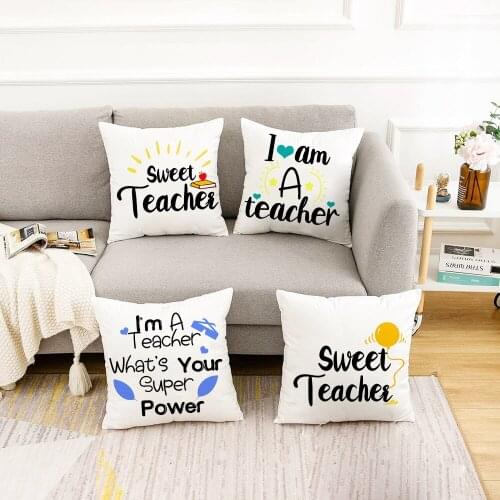 Super Teacher Cushion Cover Thanksgiving White Square Pillow Cases Gift for Teacher Home Decor Sofa Pillows Cojines Decorativos