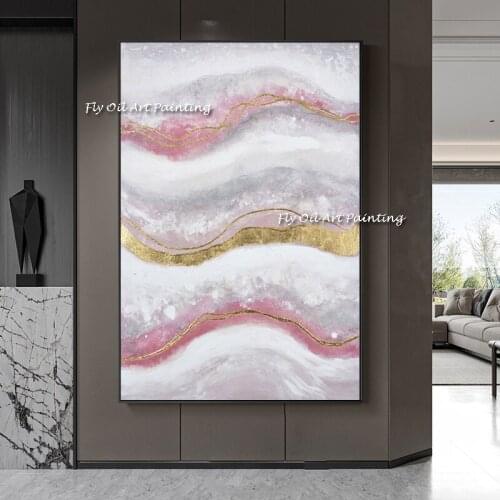 100% Handmade Knife Colorful Abstract Gold Foil Oil Painting Pink Canvas Large Size Thick Picture for Room Home Decoration