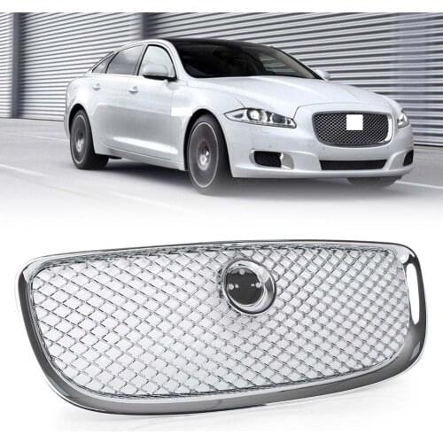 Front Grille Upper Mesh Grill with Logo For Jaguar XJ 2010 2011 2012 2013 2014 2015 Chrome/Black ABS Car Accessories w/ Emblem