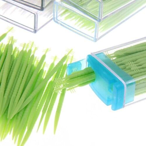 Portable Plastic Toothpick 50 Pack Boxed Green No Smell Oral Dental Picks