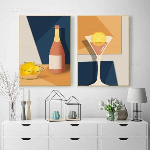 Champagne Poster Print Champagne Cocktail Drink Canvas Print Wall Art Painting Picture Dining Room Restaurant Bar Decoration