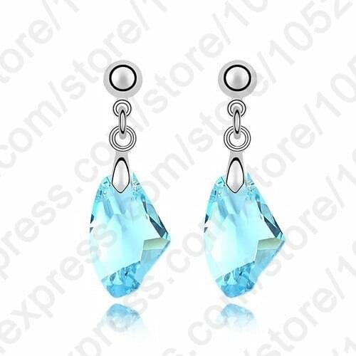 Retail One Pair Handmade Austria Crystal Shining 925 Sterling Silver Fine Jewelry Drop Earrings For Woman Wedding Gift