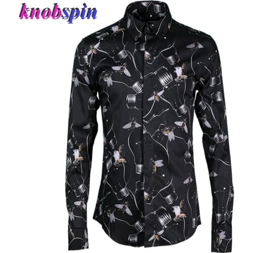 Fashion Bee Light Print Shirt men 2019 high quality pure Cotton Chemise homme Brand business male Dress shirts long sleeve Slim