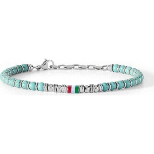 Runda New Arrival Fashion Stainless Steel Men Stone Beaded Bracelet Chain Jewelry