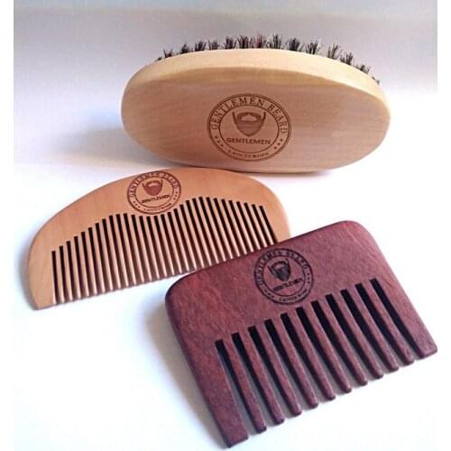 LAOCCCROSS Boar Bristle Beard Brush&Red Handmade Wide/Fine Tooth Comb Beard Care Gift Mustache/Hair Brush Can Engrave Logo