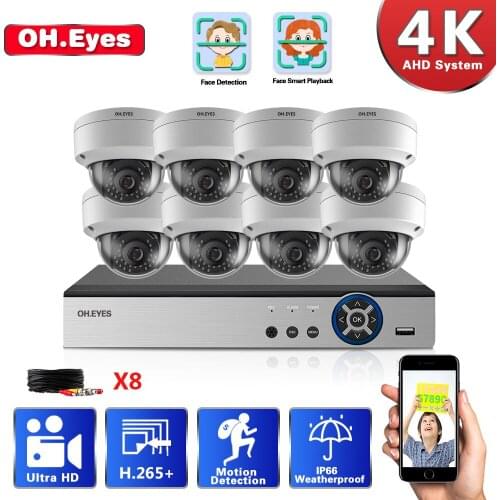 8.0MP CCTV Camera System 4K CCTV Surveillance Kit 8CH DVR Video Output Kit Security Easy Remote View on Phone 2TB HDMI