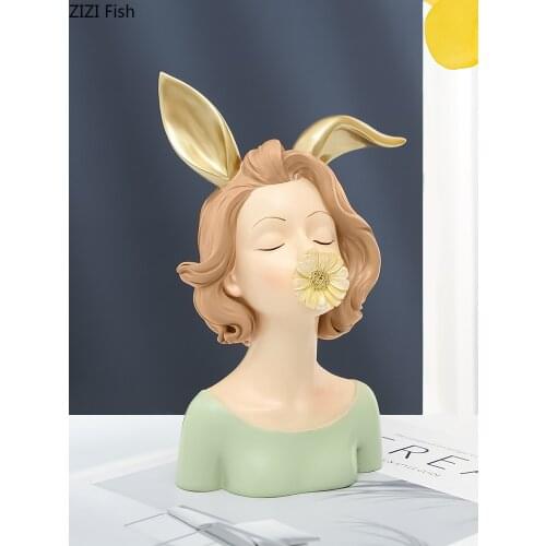 European Cute Flower Girl Bust Statue Resin Portrait Sculpture Wedding Gift Living Room Wine Cabinet Furnishings Home Decoration