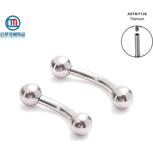 16G Titanium Internally Threaded Body Jewelry Curved Barbell with Ball Eyebrow Ring