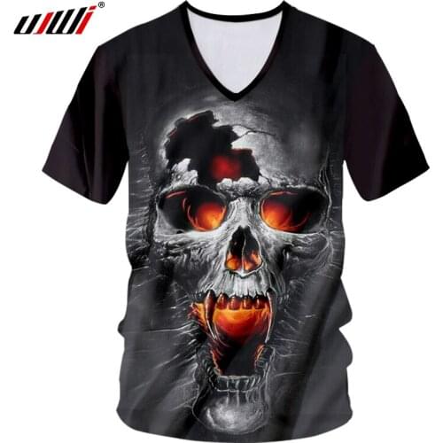 UJWI V Neck Tshirt 2018 Man Brand Clothes 3d Print Broken Skull T-shirt Hombre Short Sleeve Outwear Jerseys Unisex Tee Shirts