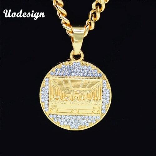 Uodesign New Arrival Unisex Hiphop High Quality Rhinestone Gold Vinci Jesus Judah Dinner The Last Supper Pendant Necklace