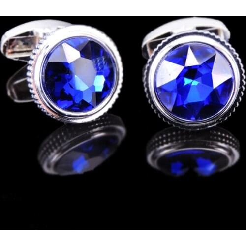 As high quality crystal Cufflinks new fashion jewelry brand Blue Zircon Cufflinks mens Wedding Shirt badge pin gift