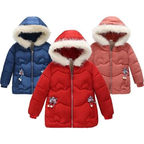 3-5 Years Old Girls Jackets Warm And Thicken Hooded Kids Jacket Fur Collar Zipper Casual Baby Coat Birthday Present Kids Clothes