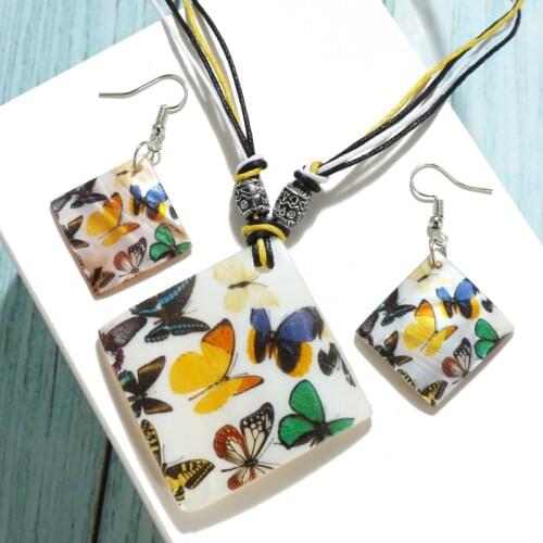 ZOSHI 1 Set Vintage Shell Necklace Earrings Set Bohemia Colorful Flower Love Enamel Wedding Jewelry Set Wedding Jewelry Set