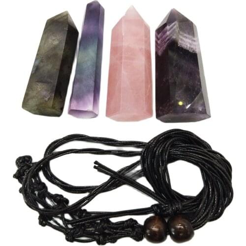 1pc Net Bag Necklace Cord Empty Raw Stone Crystal Rope Wrap Necklace Rose Quartz Amethyst Natural Point Healing Netted Amulets