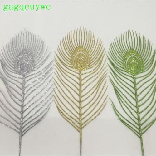2019 christmas gold powder peacock leaf artificial flower plastic plants christmas decoration,33x12cm,10pcs