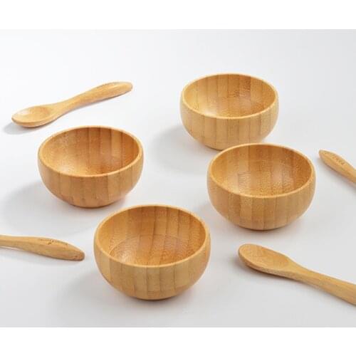 5/10set 50g Bamboo Facial Mask Bowl With Spoon Face Cream Bowl Eye Cream Bowl Makeup Cosmetic Wooden Mask Refillacle Bottle Bowl